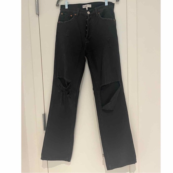 RE/DONE 90s High Rise Loose Ripped Jeans in Washed Black - Picture 2 of 4